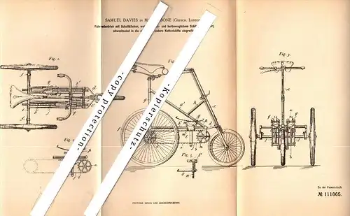 Original Patent - Samuel Davies in Marylebone / London , 1899 , Fahrradantrieb mit Schaltung , bicycle , bike !!!