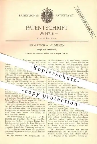 original Patent - Herm. Koch in Hildesheim  , 1888 , Zange für Uhrmacher , Uhr , Uhren , Werkzeug , Uhrwerk , Zangen !!!