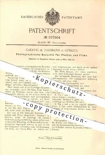 original Patent - Gaertig & Thiemann , Görlitz , 1899 , Photograph. Kassette für Platten & Filme , Fotograf , Fotografie