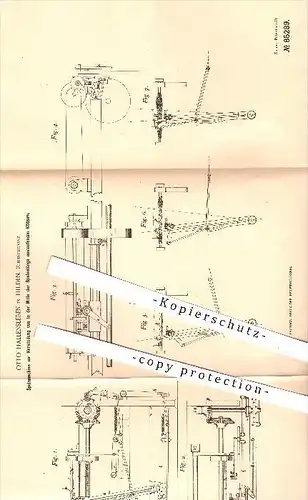 original Patent - Otto Hallensleben in Hilden , 1895 , Spulmaschine zur Herstellung der Kötzer , Spindel , Spinnerei !