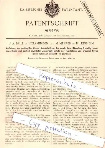 Original Patent - J. A. Brill in Holzminden und M. Merker in Hildesheim , 1891 ,  !!!