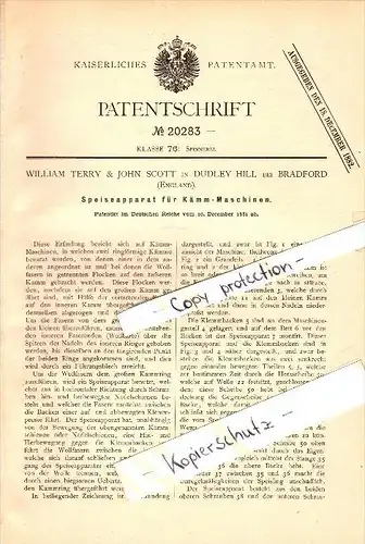 Original Patent - William Terry & John Scott in Dudley Hill near Bradford , 1881 , Machine for spinning !!!