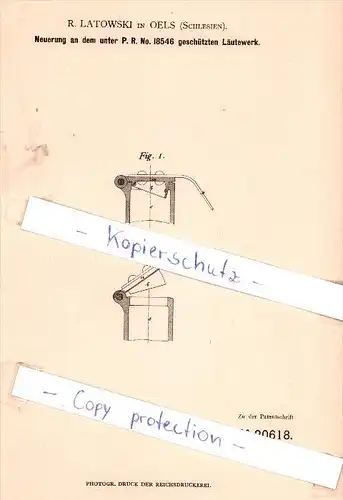 Original Patent - R. Latowski in Oels / Olesnica , Schlesien , 1882 , Neuerung an dem Läutewerk !!!