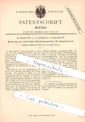 Original Patent  - M. Schiramm und L. Kabisch in Karlsruhe , 1883 , Dampfkessel !!!