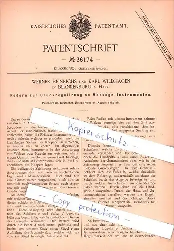 Original Patent  - W. Heinrichs und K. Wildhagen in Blankenburg a. Harz , 1885 , Gesundheitspflege !!!