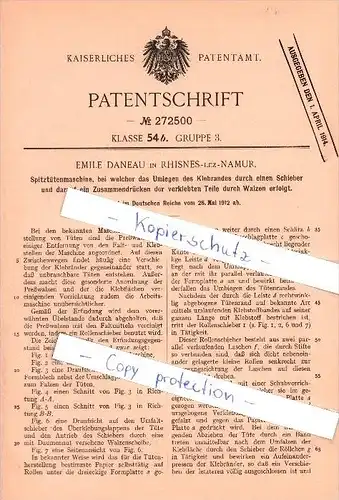 Original Patent - Emile Daneau in Rhisnes b. Namur , 1912 , Spitztütenmaschine , Maschinenbau !!!