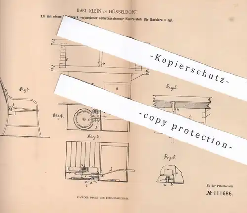 original Patent - Karl Klein , Düsseldorf , 1899 , selbst kassierender Stuhl für Friseur mit Musikwerk | Münzeinwurf !!