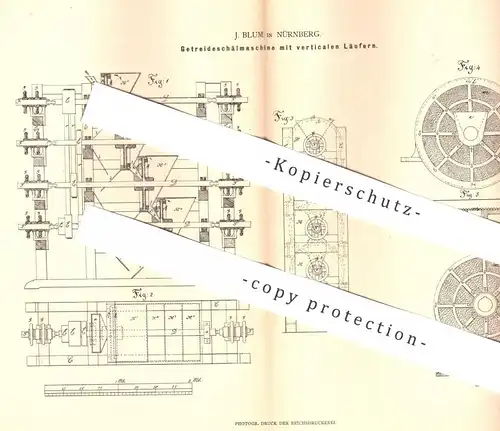 original Patent - J. Blum , Nürnberg , 1880 , Getreideschälmaschine | Getreide Schälmaschine | Mühle , Mühlen | Landwirt