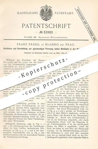 original Patent - Franz Prásil , Kladno / Prag  1885 , Nietmaschine | Niete , Nieten | Presse , Pressen , Nagel , Metall