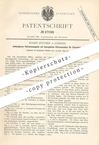 original Patent - Eugen Stutzer , London , England , 1883 , Patronenmagazin | Patronen Magazin | Gewehr , Waffe , Pistol