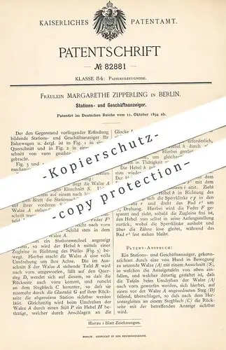 original Patent - Margarethe Zipperling , Berlin , 1894 , Anzeigetafel für Bahn , Eisenbahn , Straßenbahn | Reklame !!!