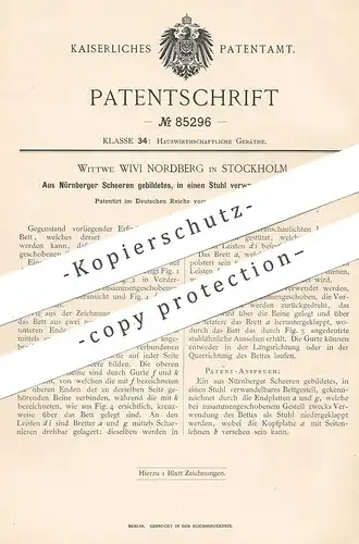 original Patent - Wivi Nordberg , Stockholm , Schweden , 1895 , Bett & Stuhl aus Nürnberger Scheren | Möbel , Möbelbauer