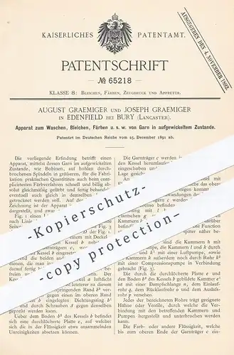 original Patent - August & Joseph Graemiger , Edenfield / Bury , Lancaster , 1891 , Waschen , Bleichen , Färben von Garn