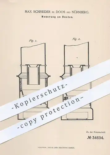 original Patent - Max Schneider , Doos / Nürnberg , 1885 , Rost | Ofenrost , Feuerung , Heizung , Ofen , Ofenbauer !!!