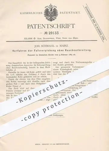 original Patent - Joh. Schmahl , Mainz , 1884 , Fassverpichung ohne Rauchverbreitung | Fass , Fässer | Bier , Wein !!