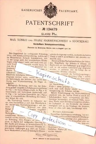 Original Patent - Max Tonko und F. Hammerschmidt in Stockerau , 1901 , Schuhspannvorrichtung !!!