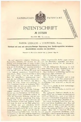 Original Patent - Friedr. Liedgens in Vohwinkel b. Wuppertal , 1899 , Türband , Schlosserei , Türenbau !!!