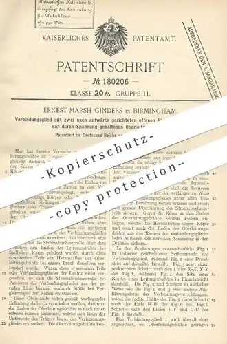 original Patent - Ernest Marsh Ginders , Birmingham , England , 1905 , Verbindungsglied für Oberleitungsdrähte | Bahn