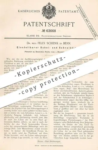 original Patent - Dr. Med. Felix Schenk , Bern , Schweiz , 1891 , Schultisch | Schreibtisch | Tisch , Schulbank , Möbel