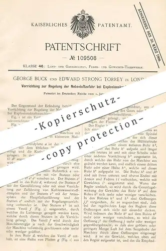 original Patent - George Buck , Edward Strong Torrey , London , 1899 , Regelung der Luftzufuhr bei Motoren | Gas - Motor