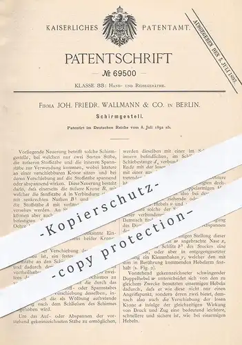 original Patent - Friedr. Wallmann & Co. , Berlin , 1892 , Schirmgestell | Schirm - Gestell , Regenschirm , Sonnenschirm