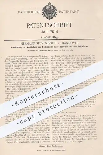 original Patent - Hermann Seckendorff , Hannover , 1899 , Verbindungen am Bettgestell | Bett , Betten , Tischler , Möbel