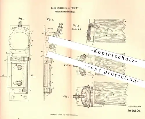 original Patent - Emil Rehbein , Berlin 1893 , Pneumatischer Türöffner | Automatik Tür , Türen , Schloss , Fensterbauer