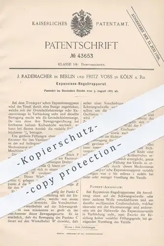 original Patent - J. Rademacher , Berlin | Fritz Voss , Köln / Rhein , 1887 , Expansions - Regulierung | Dampfmaschinen