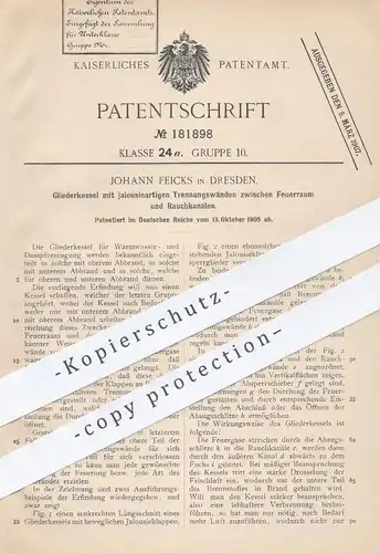 original Patent - Johann Feicks , Dresden 1905 , Gliederkessel mit Trennungswänden | Kessel , Dampfkessel , Wasserkessel