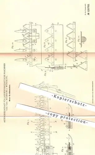 original Patent - AG für Landwirtschaftliche Maschinen , vorm. Gebr. Buxbaum in Würzburg , 1900 , Messer für Mähmaschine