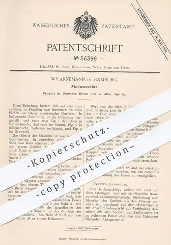 original Patent - WM Arnemann , Hamburg , 1890 , Pichmaschine | Pichofen , Bierfass , Pichen , Fass , Bier , Wein !!!