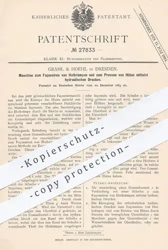 original Patent - Grahl & Hoehl , Dresden , 1883 , Façonnieren von Hutkrempen u. Pressen von Hüten | Hut , Hüte , Modist