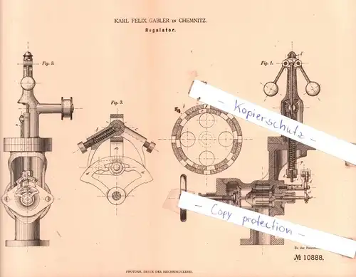 original Patent -  Karl Felix Gabler in Chemnitz , 1880 ,  Regulator !!!