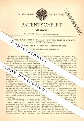 Original Patent - W. Price Abell in L' Union , Essequibo , and in Hinckley , 1892 , sugar factory !!!