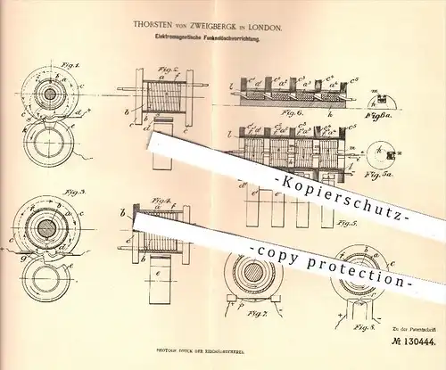 original Patent - Thorsten von Zweigbergk , London , 1901 , Elektromagnetische Funkenlöschvorrichtung , Elektromotor !