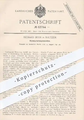 original Patent - Richard Beier in Bautzen , 1891 , Steinbearbeitungsmaschine , Steinwaren , Stein , Steine , Gestein