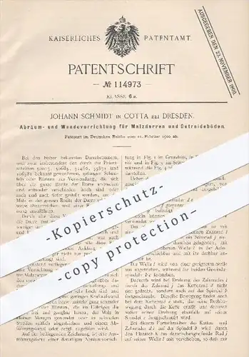 original Patent - J. Schmidt , Cotta / Dresden , 1900 , Abräumen u. Wenden mit Malzdarren u. Getreideböden , Darren !!!