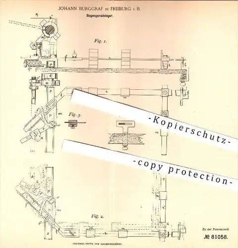 original Patent - J. Burggraf , Freiburg , 1894 , Bogengeradeleger , Buchdruck , Presse , Pressen , Papier , Druck !!