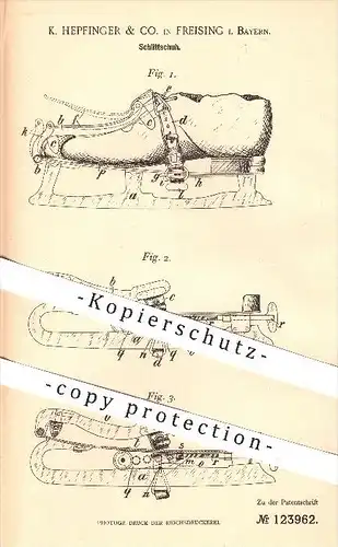 original Patent - K. Hepfinger & Co. in Freising , 1901 , Schlittschuh , Schlittschuhe , Schuhe , Wintersport , Sport !!