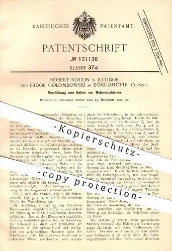 original Patent - R. Nocon , Ratibor / Isidor Golombowski , Königshütte , 1900 , Halter für Maler - Schablonen , Malerei