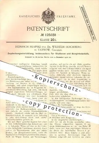 original Patent - H. Skapsi , Dr. W. Hochberg , Tarnow , Galizien , 1900 , Zugdeckungseinrichtung für Rangierbahnhöfe !!