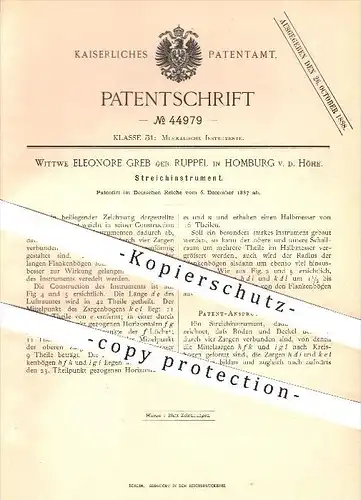 original Patent - Eleonore Greb geb. Ruppel , Homburg , 1887 , Streichinstrument , Musikinstrument, Geige , Violine !!!