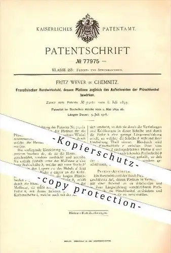 original Patent - Fritz Wever in Chemnitz , 1894 , Französischer Rundwirkstuhl , Wirkstuhl , Flechten , Stricken , Wolle