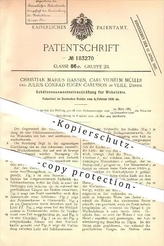 original Patent - Ch. M. Hansen , Carl V. Müller, Julius C. E. Carlsson in Vejle , 1905 , Webstuhl , Weben , Weber !!!