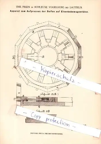 Original Patent - The Prein in Schleuse Vogelsang bei Datteln , 1880 , Aufpressen der Reifen  !!!