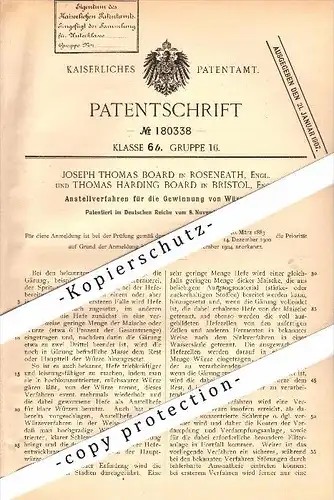 Original Patent - J.T. Board in Roseneath and Bristol , Scotland , 1905 , Production of yeast wort , brewery , beer !!!