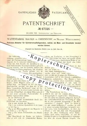 original Patent - Waffenfabrik Mauser in Oberdorf am Neckar , 1892 , Patronen - Absteller für Gewehre , Gewehr , Waffen