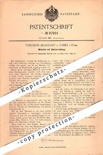 Original Patent - Theodor Behrendt in Labes / Lobez i. Pommern , 1895 , Maßstab mit Zählapparat  !!!