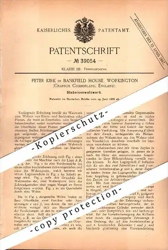 Original Patent - Peter Kirk in Bankfield House , Workington , 1886 , Iron mill !!!