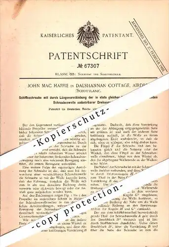 Original Patent - John Mac Haffie in Dalshannan Cottage , Airdrie , 1891 , ship's propeller , Scotland !!!